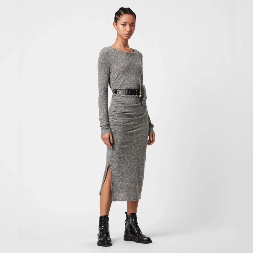 All saints Tina dress gray midi size medium - Picture 2 of 11